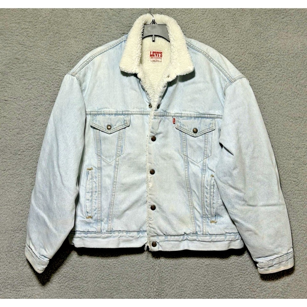 VINTAGE 90s Levis Denim Jacket Sherpa Fleece Lined Trucker Mens XL Blue Jean USA